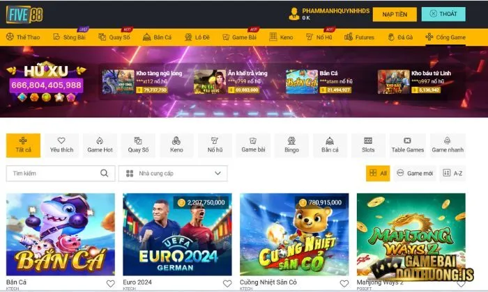 Giao diện game bài đổi thưởng Five88