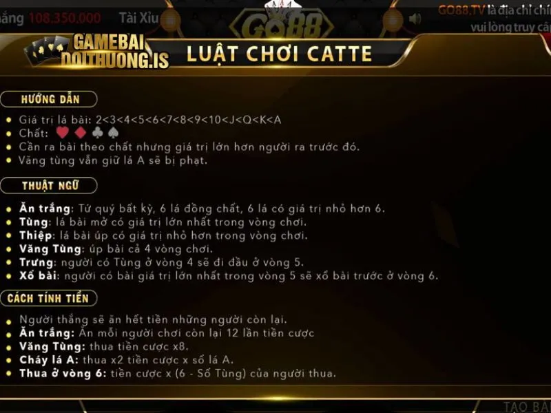 Quy tắc đặc biệt khi chơi bài Catte